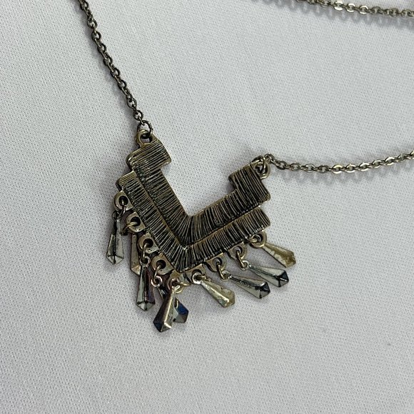 Silver Tone Necklace Textured Dangled Pendant Statement 29-31" Long - Picture 5 of 6